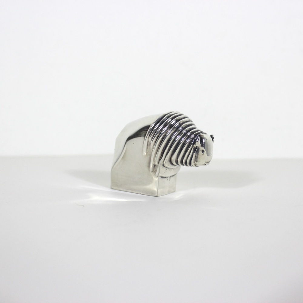 Modernist Silverplate Buffalo Animal Figurine, MCM Silver Mid Century Modern